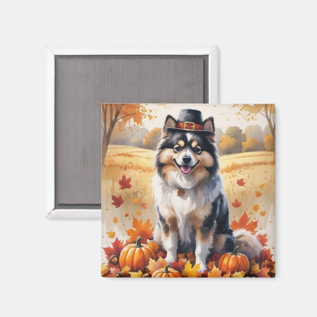 Aimant Keeshond Dans Les Feuilles D'automne Art De Thanks (Recto/Verso)