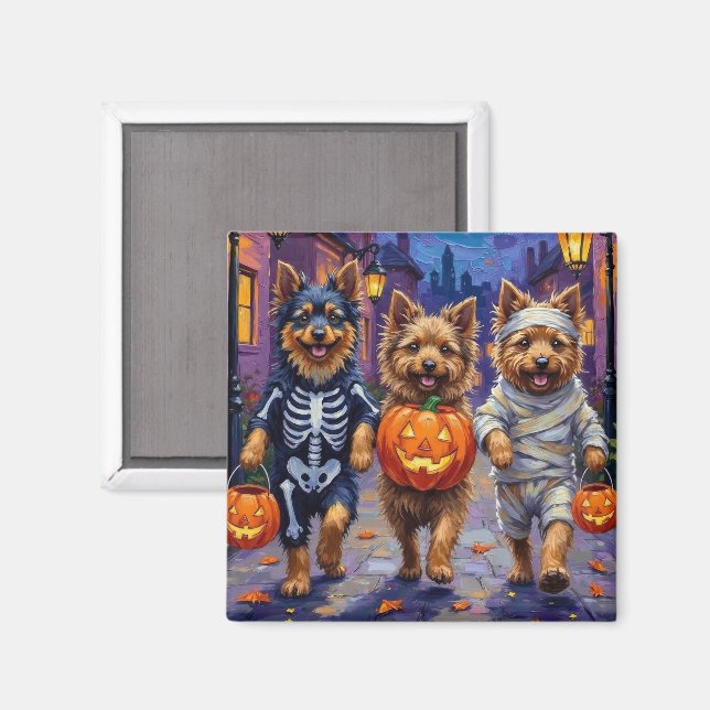 Aimant Keeshond faisant Trick-or-Treating dans des costum (Recto/Verso)