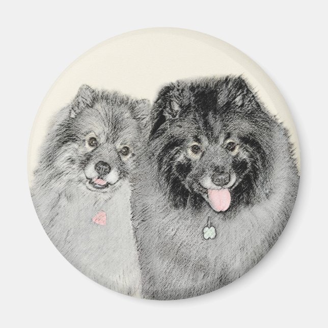 Aimant Keeshond Maman et Son Peinture - Art Chien origina (Devant)