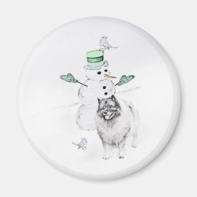 Aimant Keeshond Noël Snowman Peinture Chien Art (Devant)