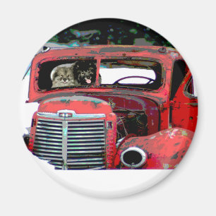 Aimant Keeshond Noël Vieux Camion Peinture Chien Art