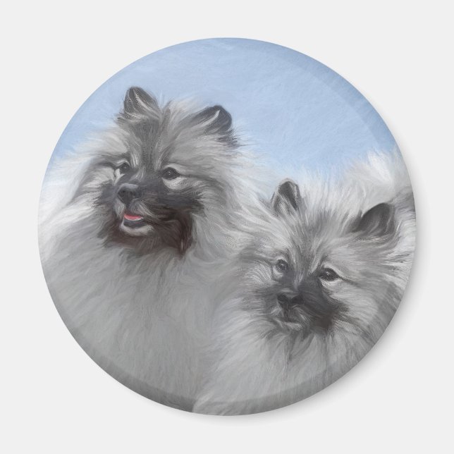 Aimant Keeshond Paire de Kees Peinture Art animal origina (Devant)