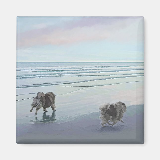 Aimant Keeshonds at the Seashore Peinture Dog Art (Devant)