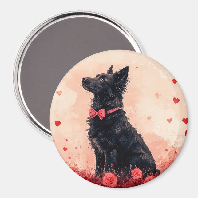 Aimant Kelpie australienne avec Roses - Saint Valentin (Recto/Verso)