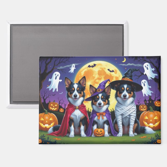 Aimant Kelpies australiennes Chiens Citrouille Halloween  (Recto/Verso)