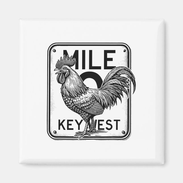 Aimant Key West Floride Poulet Rétro Mile 0 Coq Mile (Devant)