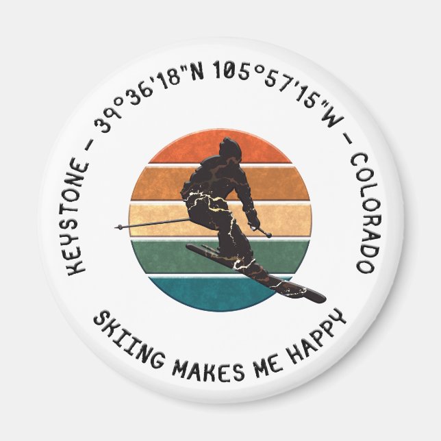 Aimant Keystone, Colorado - Man Skier, Texte noir (Devant)