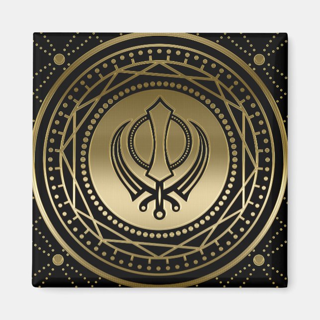 Aimant Khanda décoratif symbole or sur noir (Devant)