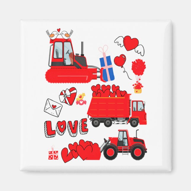 Aimant Kids Construction Vehicle Valentine Crane Truck Cu (Devant)