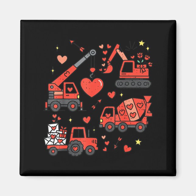 Aimant Kids Valentines Day Construction Trucks Funny Boys (Devant)