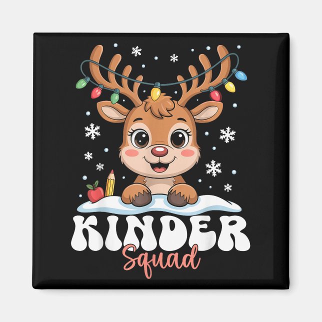 Aimant Kinder Squad Reindeer Christmas Lights Cute Winter (Devant)