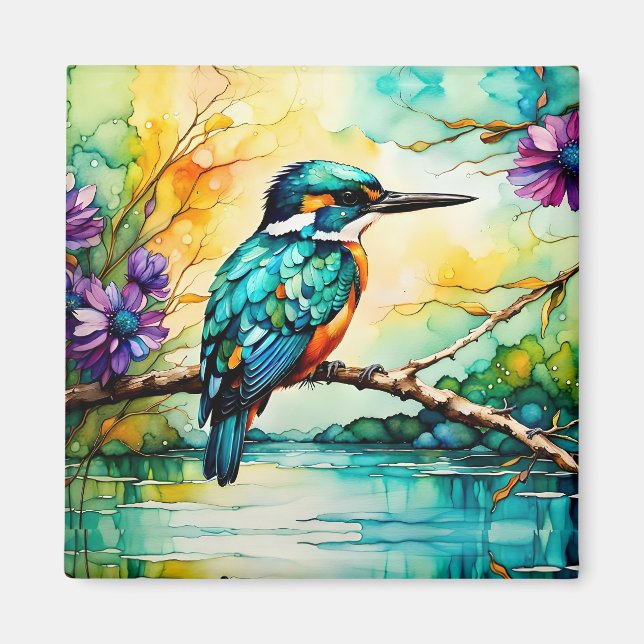 Aimant Kingfisher sur l'eau et les Fleurs sauvages (Devant)