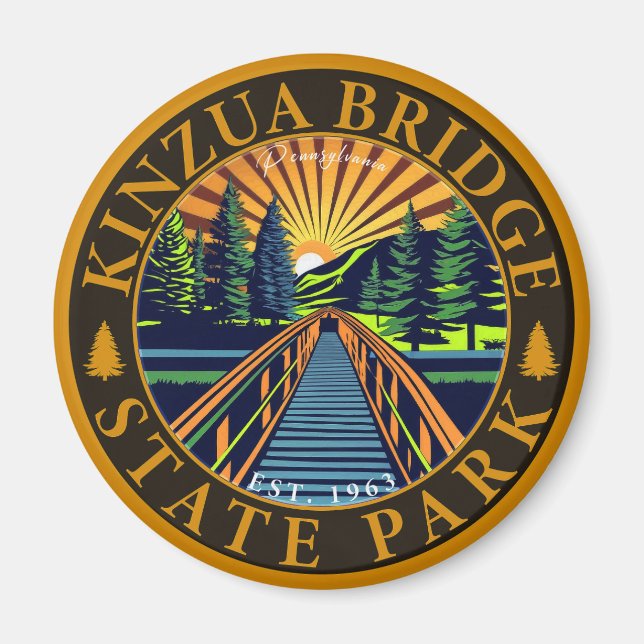 Aimant Kinzua Bridge State Park Pennsylvania Retro Badge (Devant)