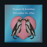 Aimant Kissing Penguins Cute Personalized Wedding<br><div class="desc">A pair of cute kissing penguins on a pink heart against an electric blue background save the date announcement or wedding favor refrigerator magnet. Fill in your information in the template. Make more changes to text and font size, style, and color. This design is available on many products in my...</div>