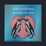 Aimant Kissing Penguins Cute Personalized Wedding<br><div class="desc">A pair of cute kissing penguins on a pink heart against an electric blue background save the date announcement or wedding favor refrigerator magnet. Fill in your information in the template. Make more changes to text and font size, style, and color. This design is available on many products in my...</div>