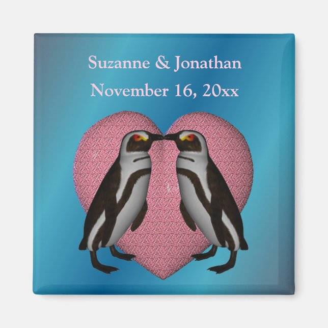 Aimant Kissing Penguins Cute Personalized Wedding  (Devant)