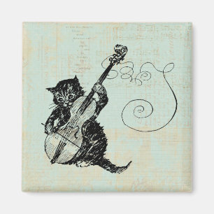 Aimant Kitten Jouer Violon Musique Turquoise Cat Illustra