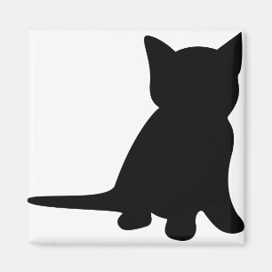 Aimant Kitten Sitting Silhouette Cat Black White