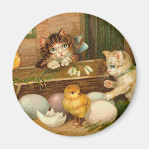 Aimant Kittens et Chicks Salutation Vintage de Pâques