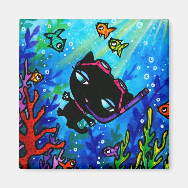 Aimant Kitty Bobbin Swims avec l'aimant de chat de poisso (Devant)