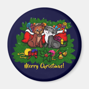 Aimant Kitty et chiot, Happy XMas