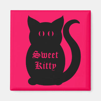 Aimant Kitty sucré noir sur rose chaud