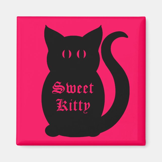 Aimant Kitty sucré noir sur rose chaud (Devant)