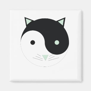 Aimant Kitty Yin Yang à la menthe verte, noire et blanche