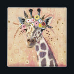 Aimant Klimt Giraffe | Orné De Fleurs<br><div class="desc">Cette impression présente une girafe douce ornée d'une couronne de fleurs | Par Victoria Borges</div>