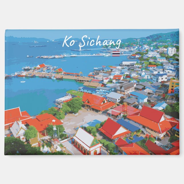 Aimant Ko Sichang, Thaïlande - Vue animée du port (Recto)