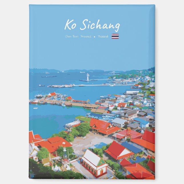Aimant Ko Sichang, Thaïlande - Vue animée du port (Recto)