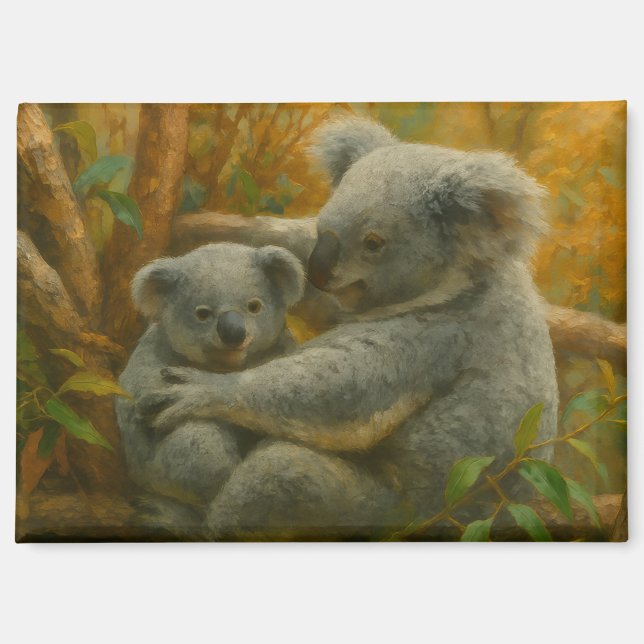 Aimant Koala Mother et Joey dans la canopée d'automne (Recto)