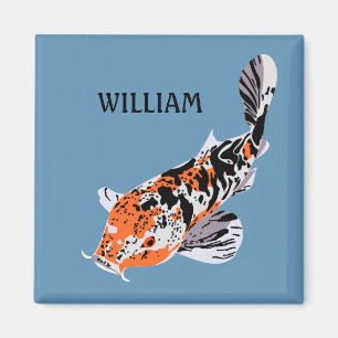 Aimant Koi Fish Illustration Orange et Bleu Personnalisé