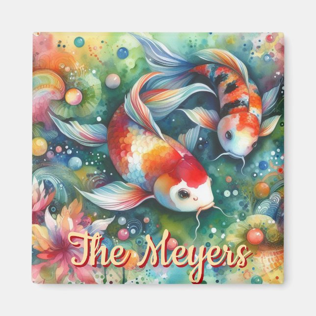 Aimant Koi Poisson Whimsical Aquarelle Orange Personnalis (Devant)