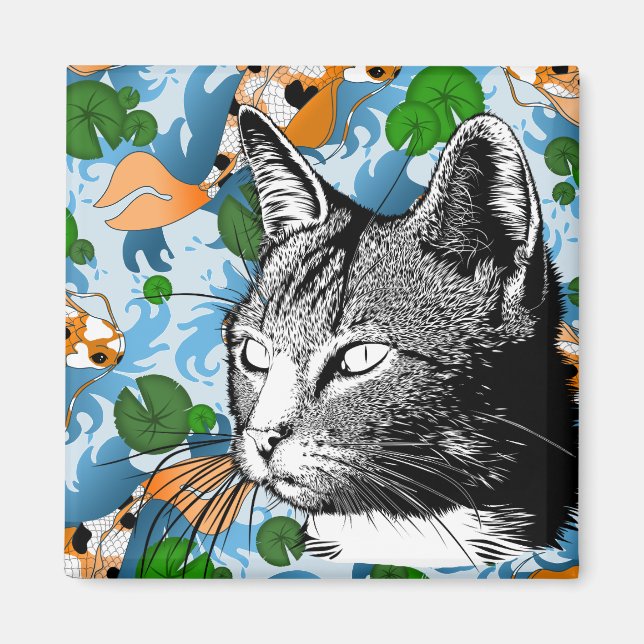Aimant Koi Pond et Cat moderne (Devant)