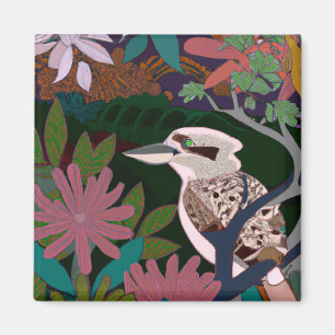 Aimant Kookaburra Oiseau tropical Plante peinture fleur M