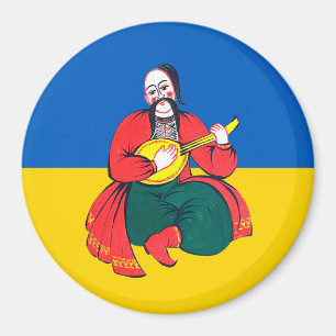 Aimant Kosak à l'arrière-plan du drapeau ukrainien