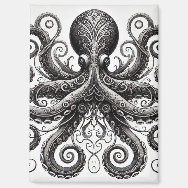 Aimant Kraken Steampunk Octopus Ornate Black (Recto)