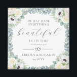 Aimant Kristen Christian Wedding Favore Bible Verse<br><div class="desc">Ajoutez une touche spirituelle à vos faveurs de mariage avec ces magnets de mariage chrétiens élégants qui arborent une belle couronne de fleurs d'aquarelle blanches et d'eucalyptus peintes à la main et le verset de la Bible "Il a rendu tout beau dans son temps" (Ecclesiastes 3:11). Pour repositionner les éléments...</div>