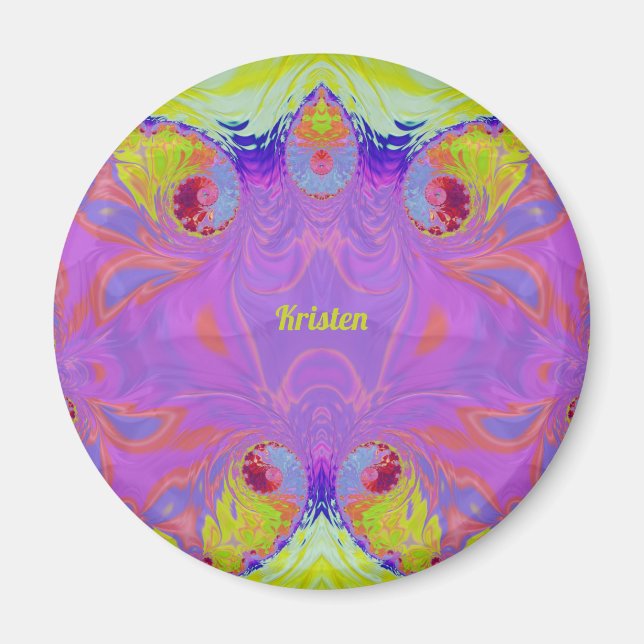 Aimant KRISTEN ~ Rose Orange Jaune Bleu Fractal ~ (Devant)