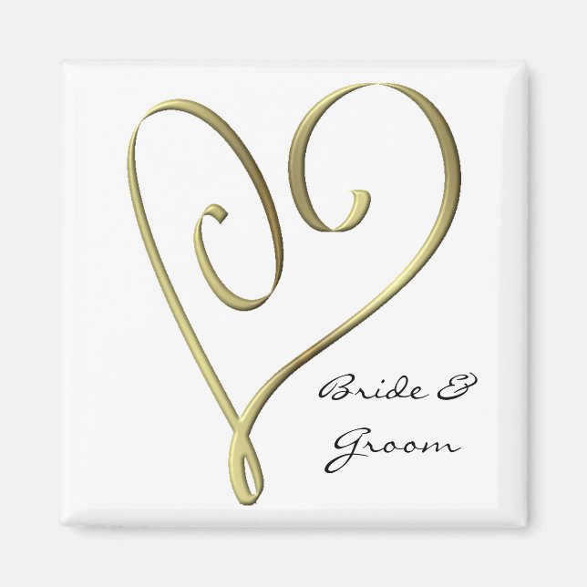 Aimant KRW Personnalisé Stylisé Gold Coeur Mariage Faveur (Devant)