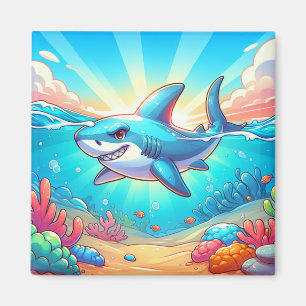 Aimant La baignade caricaturale de requins à travers l'oc