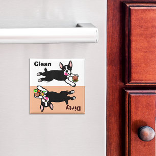 Aimant La bande dessinée de Boston Terrier sale/nettoien