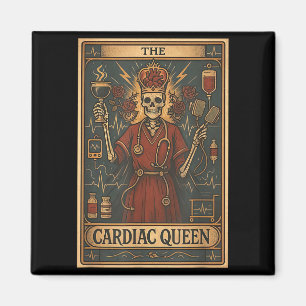 Aimant La carte de tarot de la reine cardiaque squelette