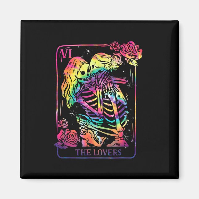 Aimant La carte de tarot des amants gothique tie dye lesb (Devant)