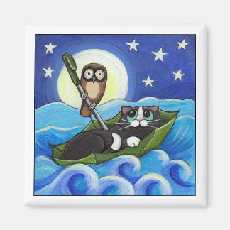 Aimant La Chouette et le Pussycat | Whimsical Cat Art
