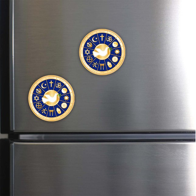 Aimant La colombe de la paix (Dove of Peace Magnet.
Post inspirational art. Gold icons of world faiths.)