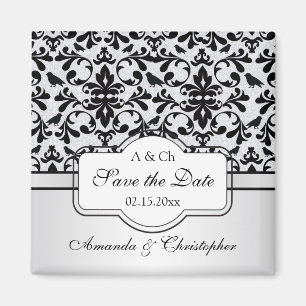 Aimant La damassé blanche noire tourbillonne, des oiseau