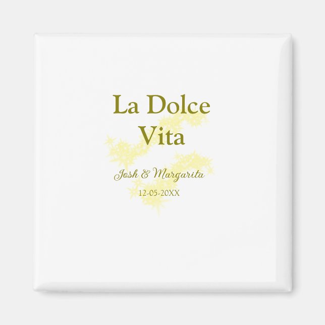 Aimant La Dolce Vita jaune mariage couple Nom date glit (Devant)