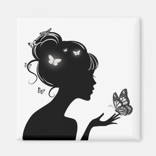 Aimant La femme papillons blancs